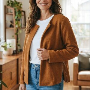 Alfani Womens Teddy Open-Front Jacket in Camel